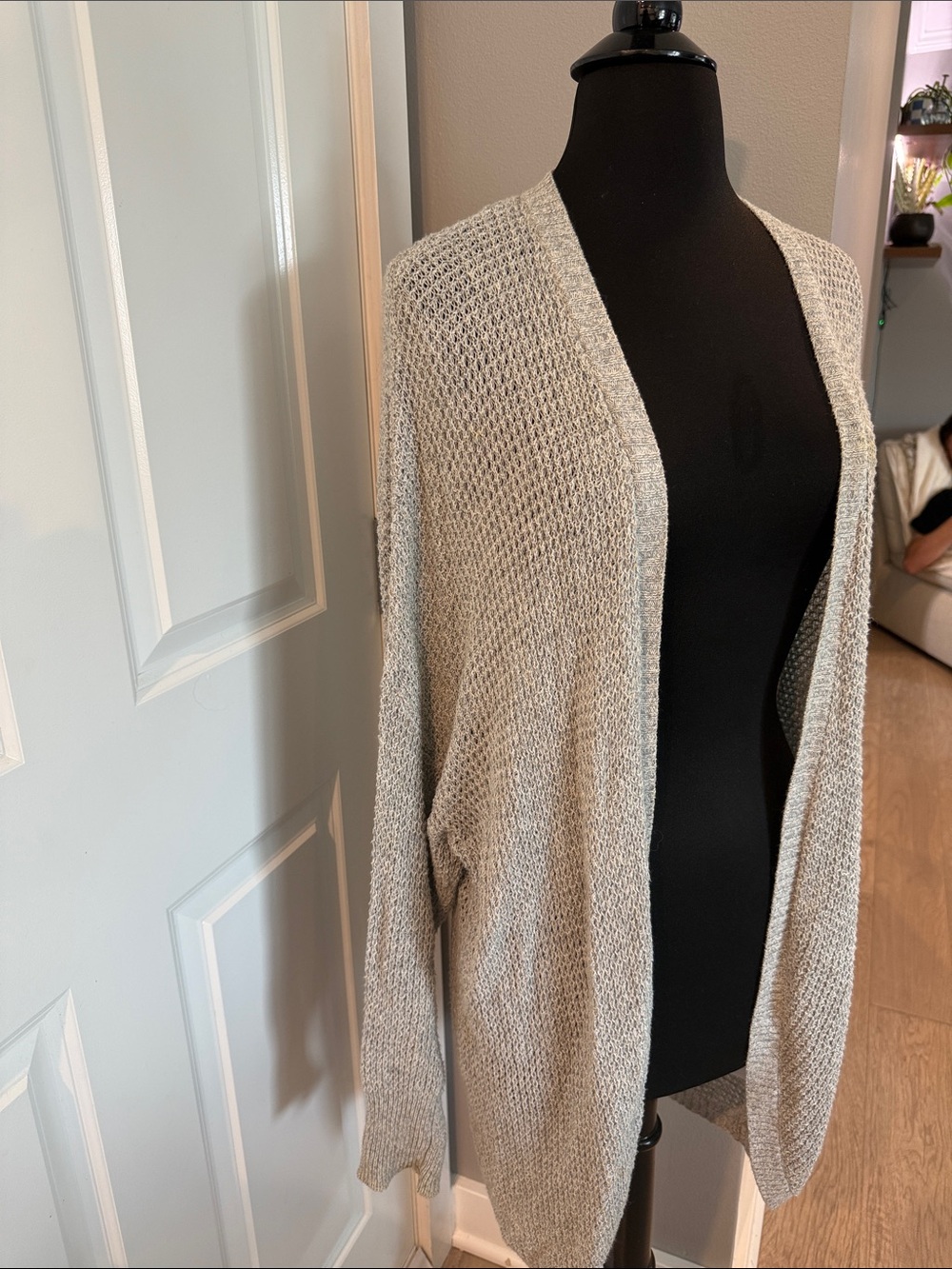 American Eagle Outfitters Light Gray Open Knit Cardigan